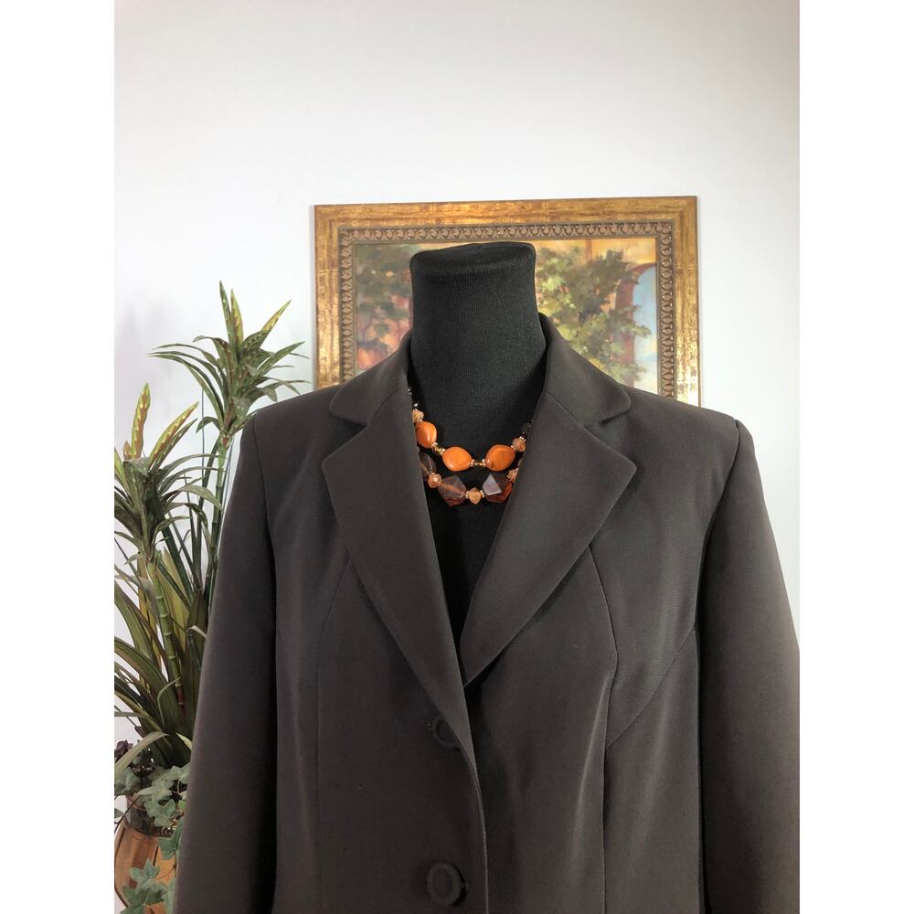 Dressbarn Blazer Women Size 12 Black Polyester Lined Pleated Trim Career Jacket - Picture 3 of 11